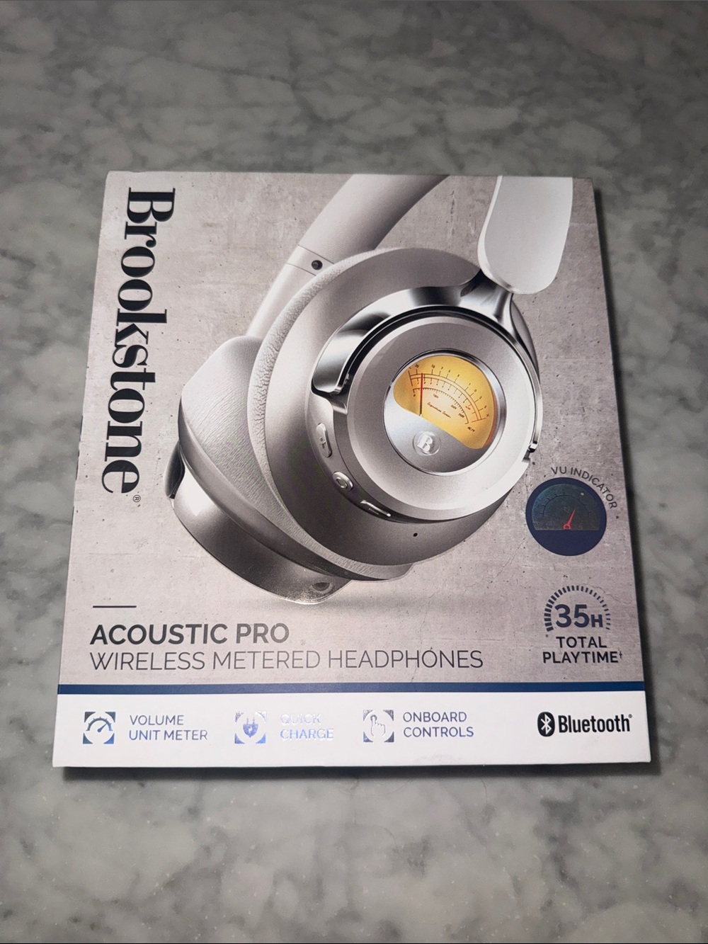 Brookstone Silver and White Acoustic Pro Wireless Over-Ear Headphones
